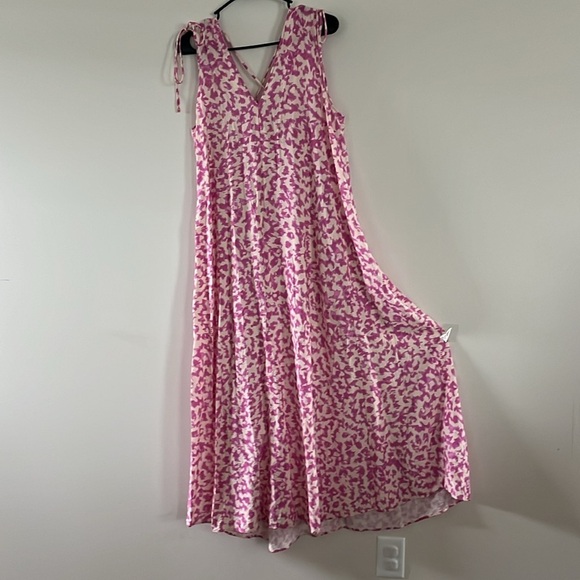 h&m tie detailed crepe v neck Maxi dress Pink Cream Loose Fit S/M - Picture 6 of 14